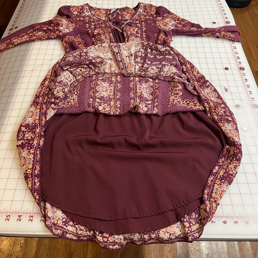 Free People lavender peasant boho floral flowy dress size xs